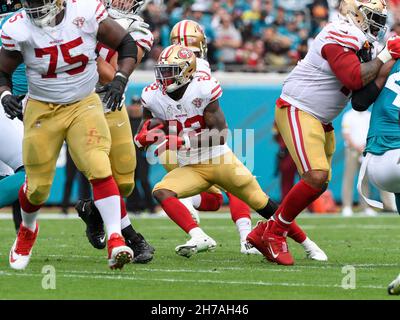 November 27, 2022: Jacksonville Jaguars running back JaMycal Hasty (22)  scores during a game against the Baltimore Ravens in Jacksonville, FL.  Romeo T Guzman/CSM/Sipa USA.(Credit Image: © Romeo Guzman/Cal Sport  Media/Sipa USA