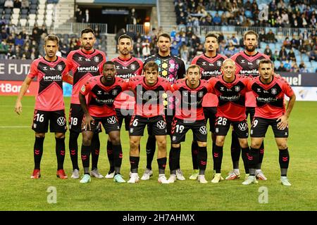 Malaga, Spain. 15th Nov, 2021. CD Tenerife players pose for a group photo during the La Liga Smartbank match between Malaga CF and CD Tenerife at La Rosaleda Stadium, in Malaga. (Final Score: Malaga CF 1:0 CD Tenerife) Credit: SOPA Images Limited/Alamy Live News Stock Photo