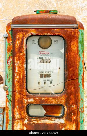 rusty Old Tokheim gas pump at vintage gas station on the famous Route 66 New Mexico  USA Stock Photo