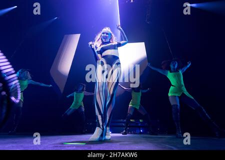 Stockholm, Sweden. 21st Nov, 2021. STOCKHOLM 20211121 Swedish singer Zara Larsson performs at Avicii Arena in Stockholm, Sweden, Nov. 21, 2021, during The poster girl tour. Photo: Stina Stjernkvist/TT/code 11610 Credit: TT News Agency/Alamy Live News Stock Photo