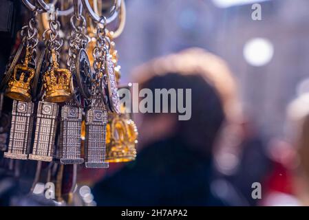 Souvenirs of London hanging at the gift store. Stock Photo