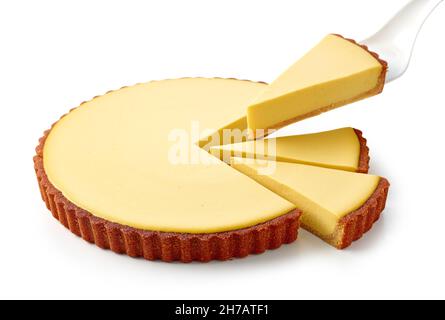 fresh sliced mango vegan cake isolated on white background Stock Photo