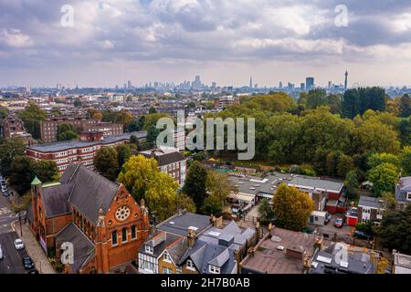 Beautiful aerial view of London with many green parks Stock Photo