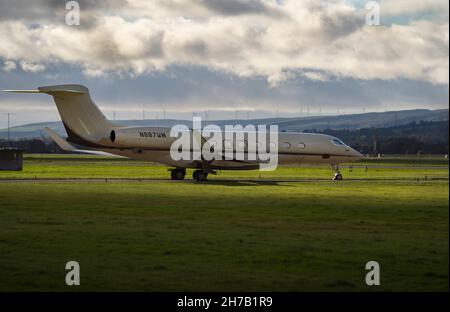 Bill gates Gulfstream G650 parked up at Glasgow Airport for the COP26 Climate Summit. Stock Photo