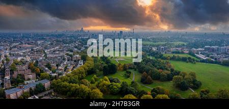 Beautiful aerial view of London with many green parks Stock Photo