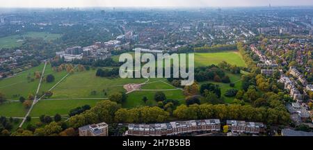 Beautiful aerial view of London with many green parks Stock Photo