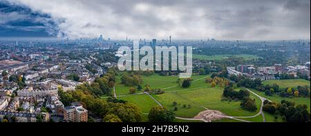 Beautiful aerial view of London with many green parks Stock Photo