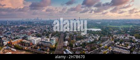 Beautiful aerial view of London with many green parks Stock Photo