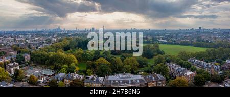 Beautiful aerial view of London with many green parks Stock Photo