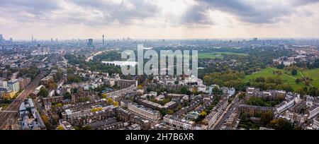 Beautiful aerial view of London with many green parks Stock Photo