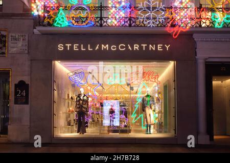 London, UK. Stella McCartney shop front with a colourful Christmas display. Stock Photo