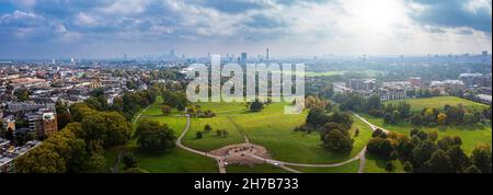 Beautiful aerial view of London with many green parks Stock Photo