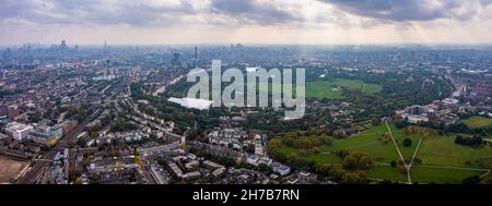 Beautiful aerial view of London with many green parks Stock Photo