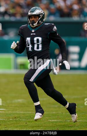 Philadelphia Eagles linebacker Patrick Johnson (48) runs during an NFL  football game against the Washington Commanders, Sunday, Sept. 25, 2022 in  Landover, Md. (AP Photo/Daniel Kucin Jr Stock Photo - Alamy