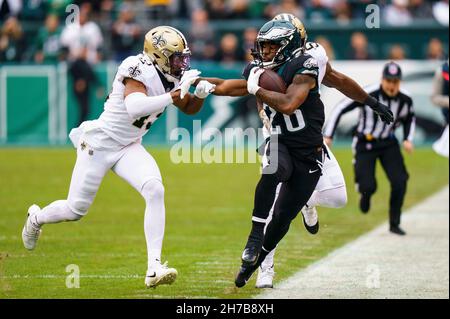 Philadelphia Eagles free safety Marcus Epps (22) walks off the field after  an NFL football game against the New York Giants, Sunday, Nov. 28, 2021, in  East Rutherford, N.J. (AP Photo/Adam Hunger