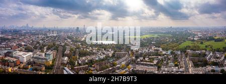 Beautiful aerial view of London with many green parks Stock Photo