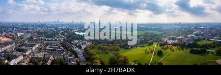 Beautiful aerial view of London with many green parks Stock Photo