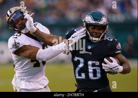 Philadelphia Eagles free safety Marcus Epps (22) walks off the field after  an NFL football game against the New York Giants, Sunday, Nov. 28, 2021, in  East Rutherford, N.J. (AP Photo/Adam Hunger