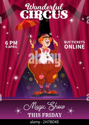 Shapito circus poster, clown at funfair carnival show, vector cartoon ...