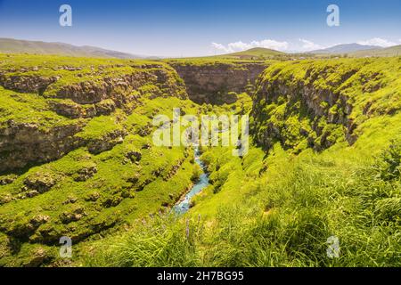Panoramic view of the picturesque canyon and gorge carved into the rocks by Urut and Dzoraget River in Lori province in Armenia Stock Photo
