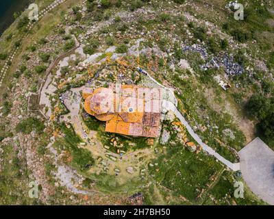 Top view over the roof of the famous ancient monastery of Hayravank in Armenia. Stock Photo
