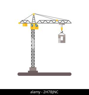 Large crane isolated on white background. Construction site element. Vector illustration Stock Vector