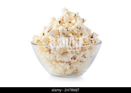 Popcorn in glass cup isolated on white Stock Photo