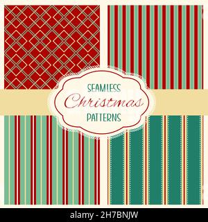 Collection of seamless Christmas backgrounds in retro style. Endless texture can be used for winter or Christmas design, wallpaper, pattern fills, web Stock Vector