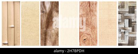 Set of horizontal or vertical banners with eco textures of paper, bamboo, wood, linen. Ecology, bio, using only natural materials and zero waste conce Stock Photo