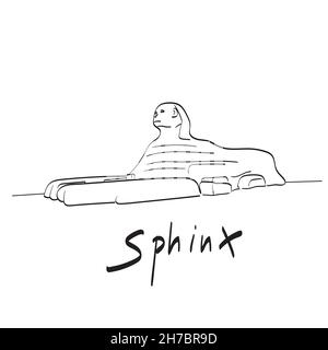 Great Sphinx illustration vector isolated on white background line art. Stock Vector
