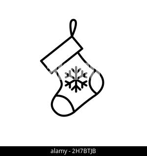 Fireplace Christmas stocking for presents. Pixel perfect, editable stroke vector icon  Stock Vector