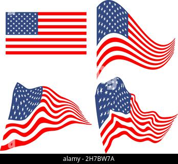 American flag wave set illustration, white background Stripes made in two colors isolated on white, great for design Stock Vector