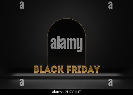 Black friday text 3d bold gold color with dark background . 3d illustration rendering Stock Photo