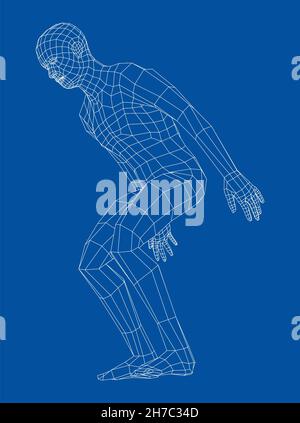 Wireframe jumping man. 3d illustration Stock Photo