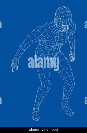 Wireframe jumping man. 3d illustration Stock Photo