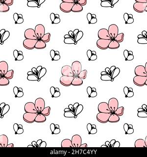 Floral seamless pattern in pastel colors. Vector sketch jasmine or magnolia flowers. Great for fabric, wallpaper, wrapping paper, surface design, wedding invitation. Stock Vector