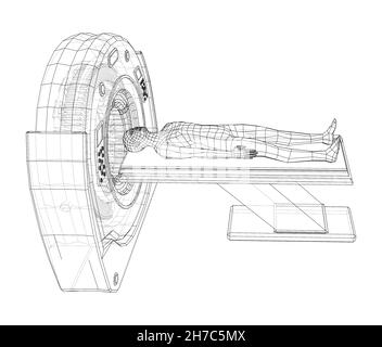 MRI machine scanning patient inside Stock Photo