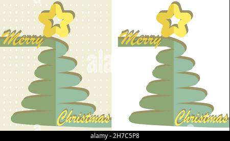 Set of abstract Christmas tree with handwriting lettering drawing in minimal style Stock Vector