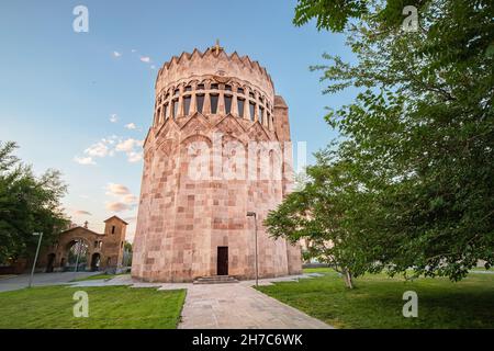 30 May 2021, Vagharshapat, Armenia: unusual architecture of the Church of Holy Archangels located in the Catholic Christian complex of Etchmiadzin in Stock Photo