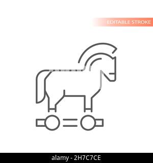 Trojan horse line vector icon. Computer virus outline symbol, editable stroke. Stock Vector