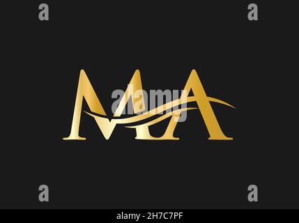 Initial MA letter linked logo vector template. Swoosh letter MA logo design. MA Logo design vector Stock Vector