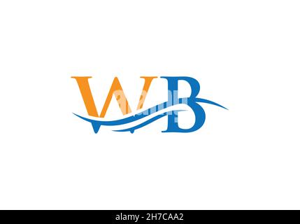 Swoosh Letter WB Logo Design for business and company identity. Water Wave WB Logo with modern trendy Stock Vector