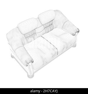 Wireframe Modern Sofa. Front view. 3D. Vector illustration Stock Vector ...