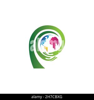 vector design. Logo created from letter P with shape like a two hand of save the world. Stock Vector