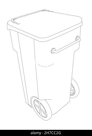 Trash can outline from black lines isolated on white background. Isometric view. Vector illustration Stock Vector