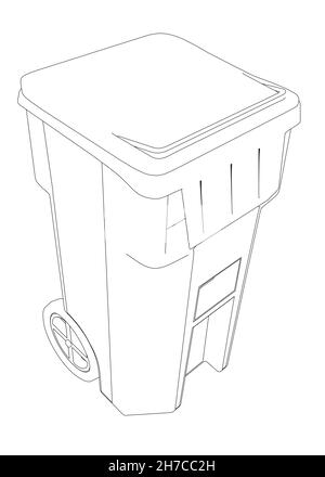Trash can outline from black lines isolated on white background. Isometric view. Vector illustration Stock Vector