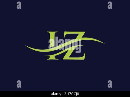 IZ Logo design vector. Swoosh letter IZ logo design. Initial IZ letter linked logo vector template Stock Vector