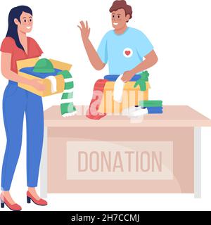 Volunteer wave at woman semi flat color vector character Stock Vector
