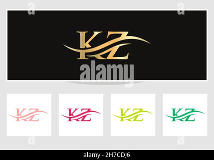 KZ Logo design vector. Swoosh letter KZ logo design. Initial KZ letter linked logo vector template Stock Vector