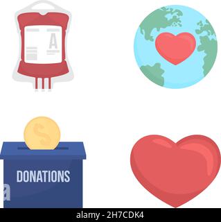 Charity semi flat color vector item set Stock Vector